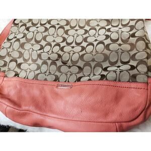 Coach Khaki & orange Signature Print Shoulder Bag